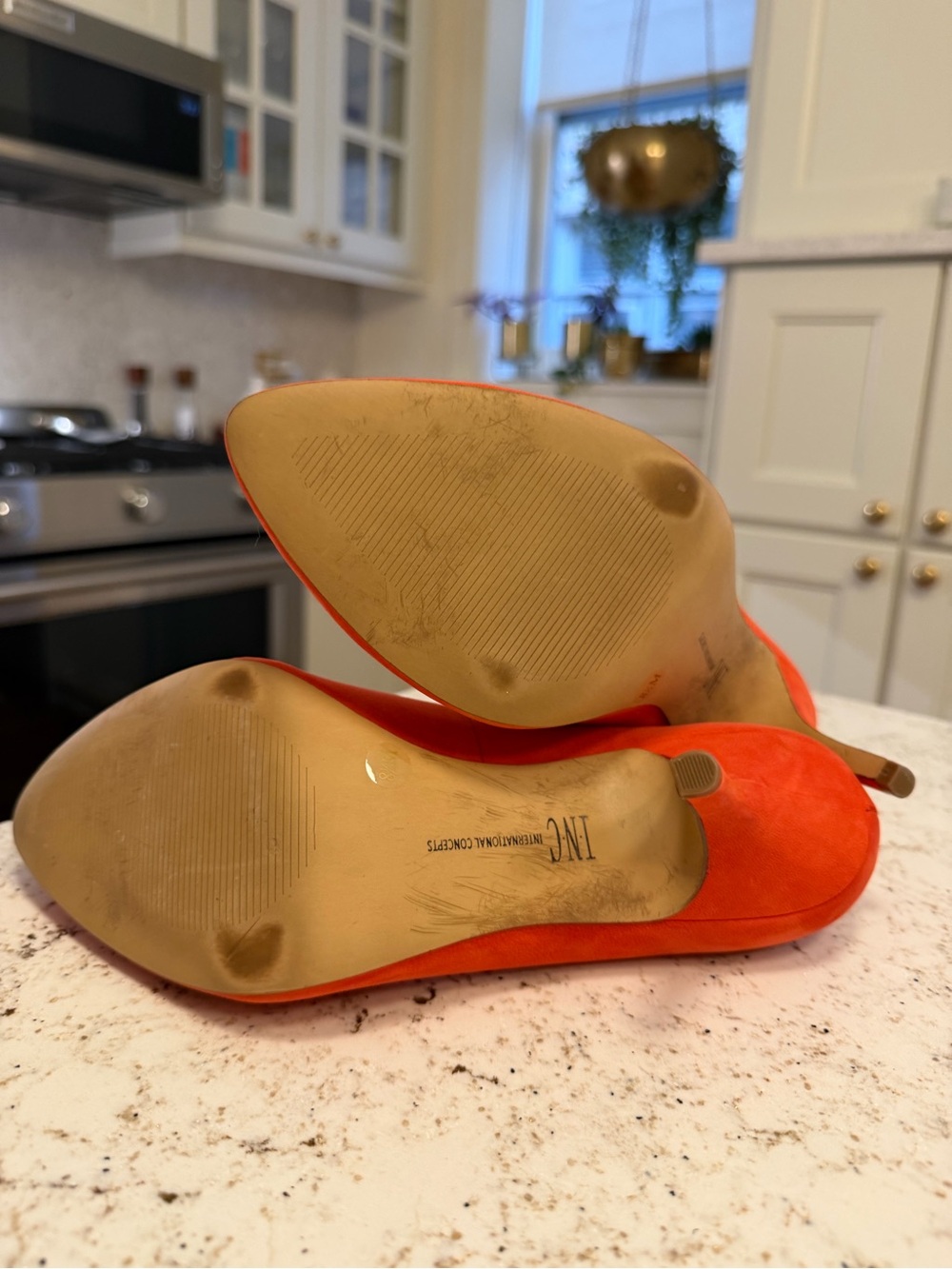 INC International Concepts Bright Orange Suede Pointed-Toe Pumps - Picture 5 of 5